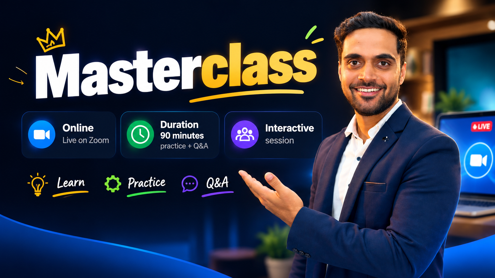 The trainer introducing the English Communication and Public Speaking Masterclass